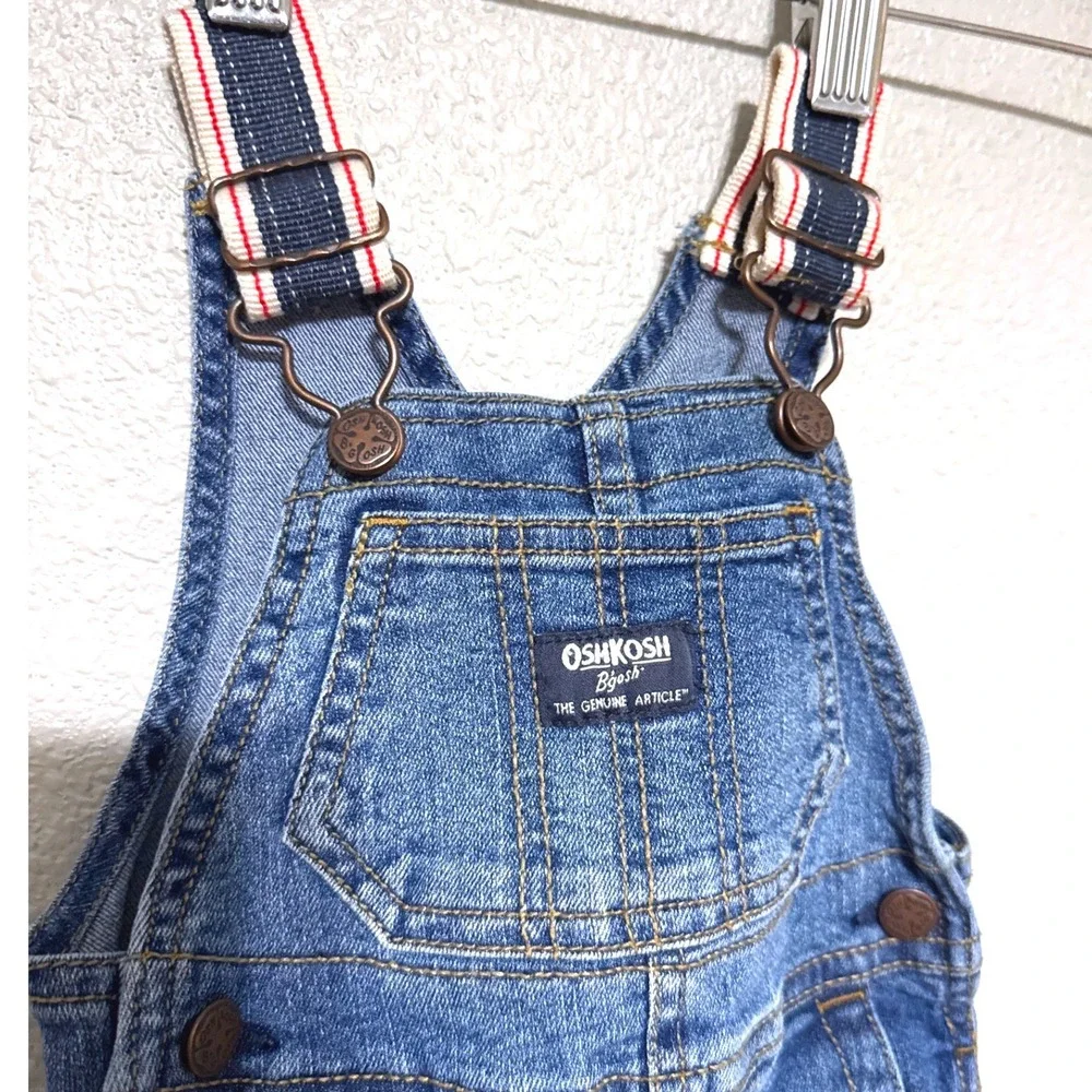 OshKosh Bgosh Denim Overalls Pants Baby Boys‎  6 Mo Medium Wash Vestbak Striped